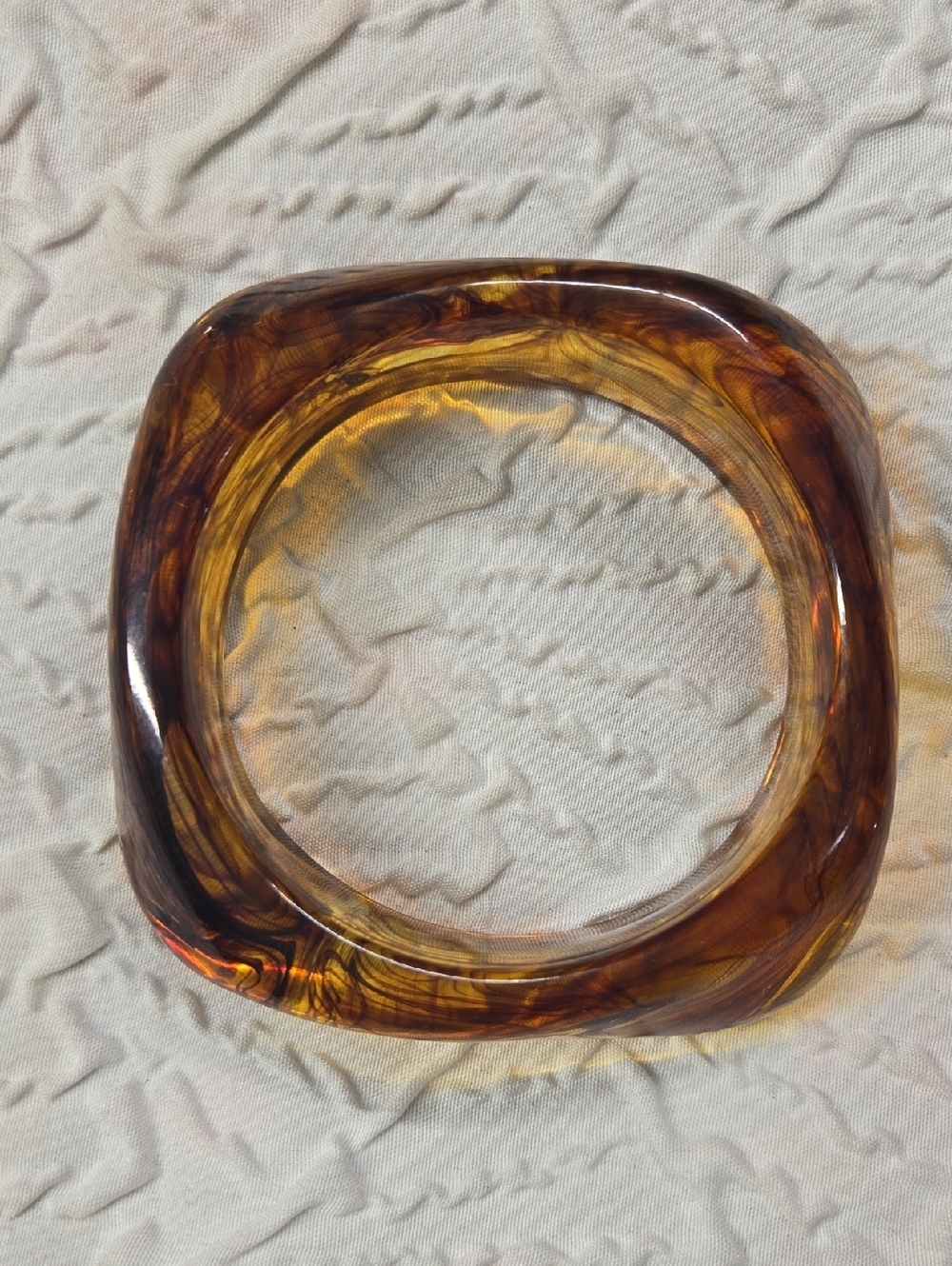 Tortoiseshell Acrylic Square Bangle Bracelet - Amber Brown #2